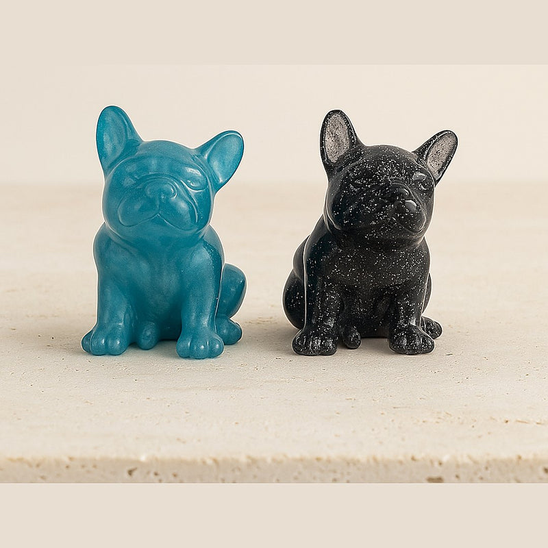 Bouledogues français bleu et noir en résine époxy – ELOPOXY