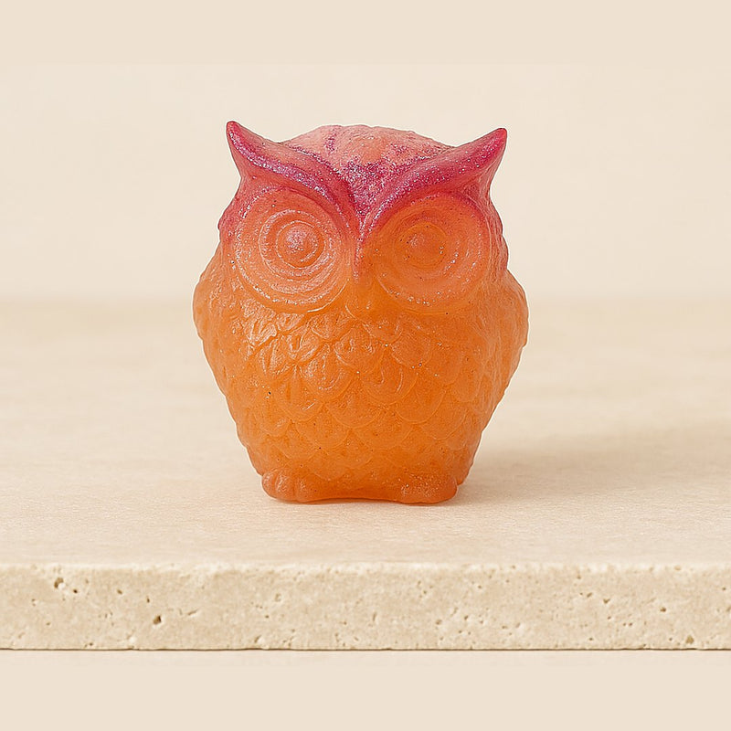 Hibou orange à paillettes en résine époxy fait main – ELOPOXY