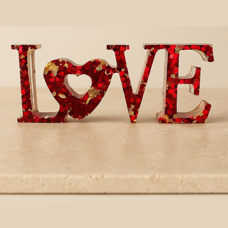 Décoration murale LOVE rouge et feuilles d'or en résine époxy – ELOPOXY