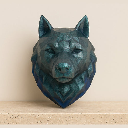 Tête de loup bleu & vert