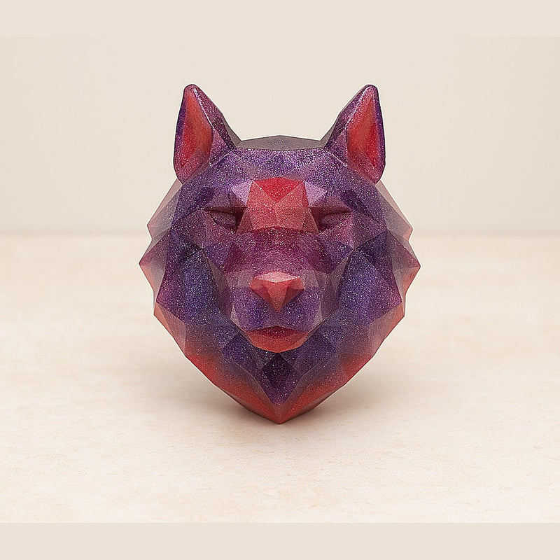 Tête de loup géométrique violette museau rose en résine époxy – ELOPOXY